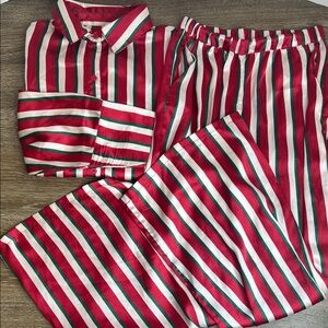 Boohoo Red, Green & Ivory Striped Satin Pajama Set – 2-Piece – Women’s US 4